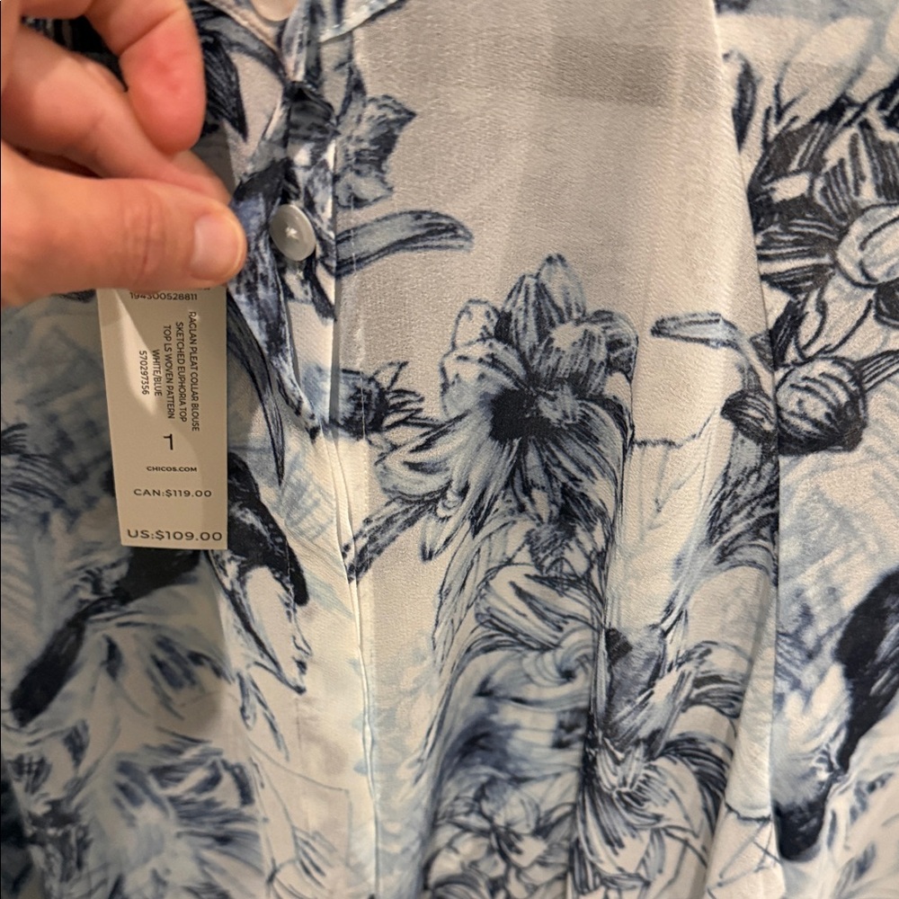 Chico's Blue and White Floral Blouse - Picture 4 of 7